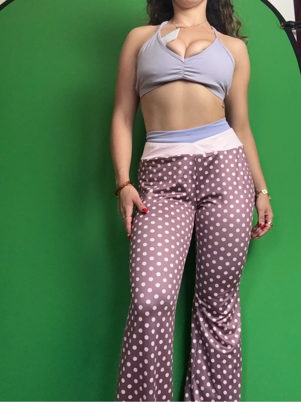 Brown and pink polka dot pants